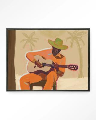 Urban Cotton Wandkleed 'Musician 2' 80 x 110cm in Floating Frame - black