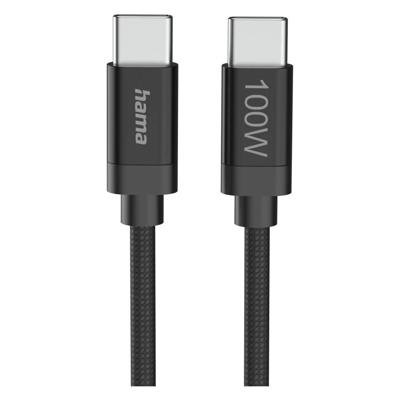HamaFabric USB-C - USB-C 100W 3 m nylon Oplader Zwart
