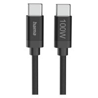 HamaFabric USB-C - USB-C 100W 3 m nylon Oplader Zwart