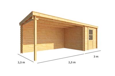 Blokhut met overkapping Els 550 cm bij 250 cm diep Lessenaarsdak - Warentuin collection