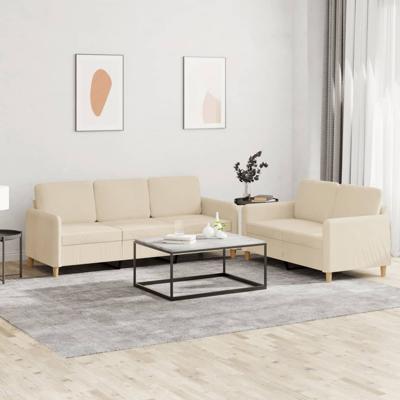 2-delige Loungeset met kussens stof crèmekleurig