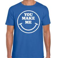 Verkleed T-shirt voor heren - you make me - smiley - blauw - carnaval - foute party - feestkleding