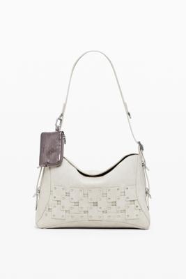 Middelgrote handtas met patches en studs - BROWN - U