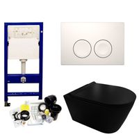 Geberit UP100 Toiletset Compleet | Inbouwreservoir | Civita Black Randloos Mat Zwart | Set44 met drukplaat - thumbnail