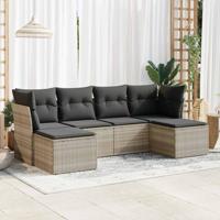 6-delige Loungeset met kussens poly rattan lichtgrijs