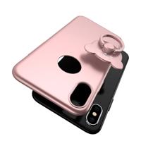 schokbestendig beschermend Metaal + kunststof AIQAA back cover Hoesje met 360 graden draaiende beervormige ring houder (roze goudkleurig)