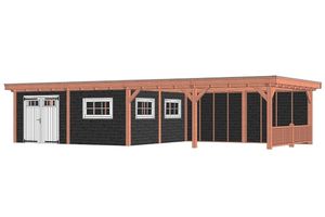 Trendhout Buitenverblijf Toscane 1230x545 cm - Combinatie 1- Plat dak- Onbehandeld lariks Douglas hout- Trendhout