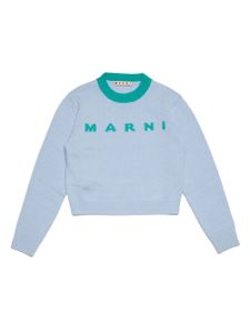 Marni Kids pull en maille à logo imprimé - Bleu