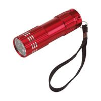 2x Kleine 9x LED krachtige pocket zaklamp - rood - 9 cm - met batterijen en koordje