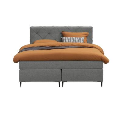Leen Bakker - Boxspring Liv Geruit - Licht - 140x200 Cm - Slanke Poot - Stof - Grijs