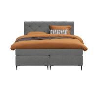Leen Bakker - Boxspring Liv Geruit - Licht - 140x200 Cm - Slanke Poot - Stof - Grijs