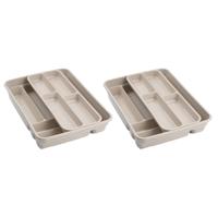 2x stuks bestekbakken - houders - 2 lagen - 40 x 30 x 7 cm - taupe - kunststof - lade opbergers