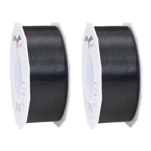 2x Luxe zwarte satijnen lint rollen breed 4 cm x 25 meter cadeaulint verpakkingsmateriaal - Cadeaulinten