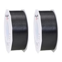 2x Luxe zwarte satijnen lint rollen breed 4 cm x 25 meter cadeaulint verpakkingsmateriaal - Cadeaulinten - thumbnail