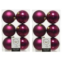 12x stuks kunststof kerstballen framboos roze (magnolia) 8 cm glans/mat - Kerstbal - thumbnail