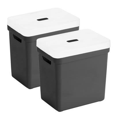 Sunware opbergboxen met deksel - 2x - Sigma Home - kunststof - 25L - zwart - 35 x 25 x 36 cm