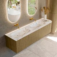 Badmeubel Mondiaz Kurve-Dlux | 175 cm cm | Meubelkleur Dusk | Wastafelkleur Glace | Solid surface | Dubbel / Links spoelbak | Zonder kraangat(en)