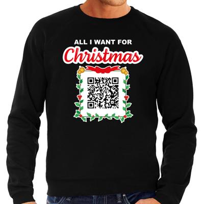 Kerst QR code kersttrui - All I want: Geen Kut kerst muziek - heren - zwart - Christmas sweaters