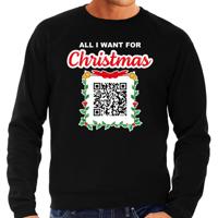 Kerst QR code kersttrui - All I want: Geen Kut kerst muziek - heren - zwart - Christmas sweaters - thumbnail
