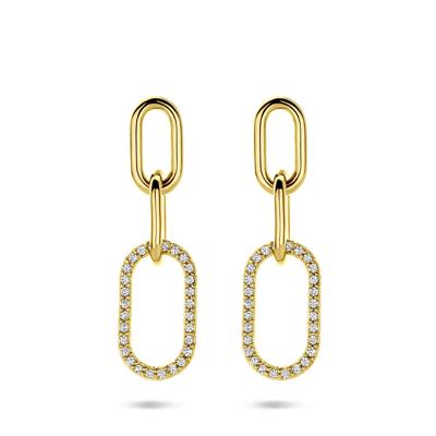 Verguld 925 zilveren oorhangers met zirkonia - 30mm