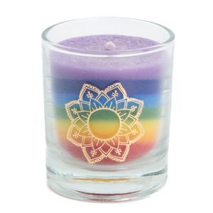 Fair Trade 7 Chakra&apos;s Mandala Stearine Kaars in Glas