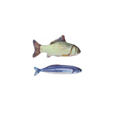 2x Kattenspeeltjes vissen knuffels - 19 cm - karper / makreel - Speelgoed vissen voor katten
