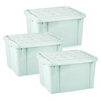 Multi Storage Opslagbox met deksel - 3x - mintgroen - 25 liter - 42 x 25 x 30 cm - kunststof