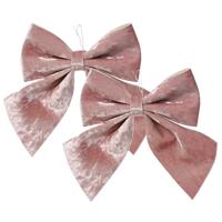 Decoris Kerst strik - 2x - roze - 20 x 24 cm - polyester - kerststrik - kerstversiering