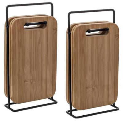 Broodplankjes met houder - 8x stuks - 15 x 6,5 x 26 cm - bamboe hout
