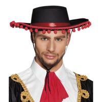 Spaanse matador hoed - zwart - met bolletjes - 59 cm - polyester - verkleed hoeden - Carnaval Spaanse matador hoed - zwart - met bolletjes - 59 cm - polyester - verkleed hoeden - Carnaval