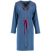Cawö Cawö Dames Badjas met Capuchon, band en rits 821 - Blau-beere S
