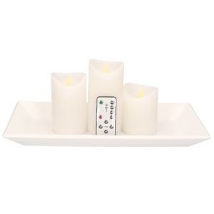 Houten kaarsenonderbord/plateau met LED kaarsen set 3 stuks wit   -