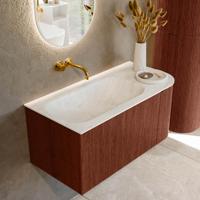 Badmeubel Mondiaz Kurve-Dlux | 95 cm cm | Meubelkleur Ruby | Wastafelkleur Opalo | Solid surface | Wasbak links zijde spoelbak | Zonder kraangat(en)