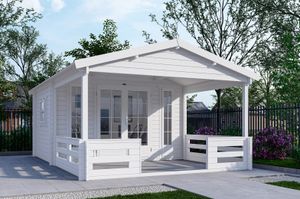 Interflex 3830L Blokhut 380x300 met overkapping 280 cm 40 mm vuren gecoat- Zadeldak- Hout- Interflex