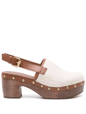 Moschino mules en cuir à logo imprimé 75 mm - Tons neutres