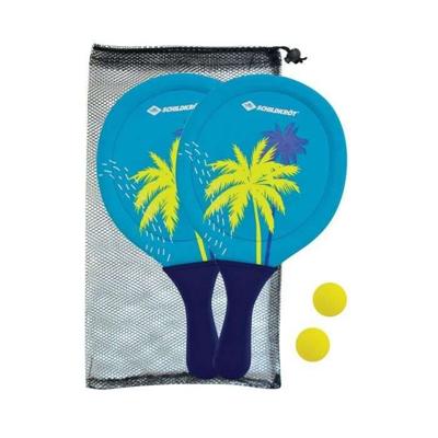Beachball rackets - SCHILDKROT - Geel/blauw neopreen met groene opdruk - 2 ballen Ø40mm - Hersluitbare netzak