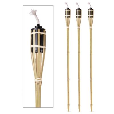 Tuinfakkels - 3x - lampenolie - bamboe hout - navulbaar - 120 cm - bruin
