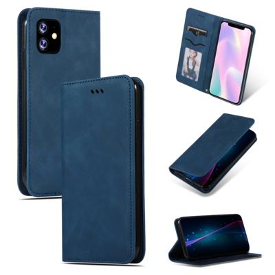 Retro huid voelen Business magnetische horizontale Flip lederen case voor iPhone 11 (marineblauw)