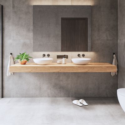 Wastafelblad Gliss Design Topdek 180x46 cm Ruw Gerookt Incl. 4 Ophangbeugels