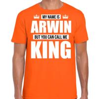 Naam cadeau t-shirt - my name is Arwin - but you can call me King - oranje - heren - koningsdag