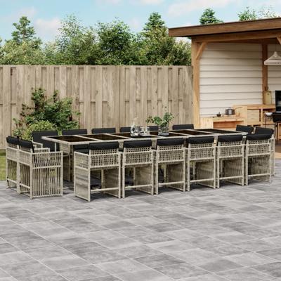 17-delige Tuinset met kussens poly rattan lichtgrijs