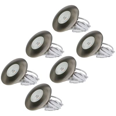 Set van 6 Pavo - Platte LED ipbouwspots met lage inbouwdiepte 12mm - 3 Watt 260 Lumen - 2700K Warm wit - Dimbaar - Rond - Meubelspot - IP44 waterdicht - RVS