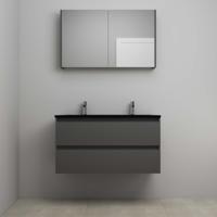 On-Line Badkamermeubelset - 100 cm - Voorgemonteerd - Ladestructuur - Acryl Wastafel - 2 Kraangaten - Spiegelkast - Mat Antraciet