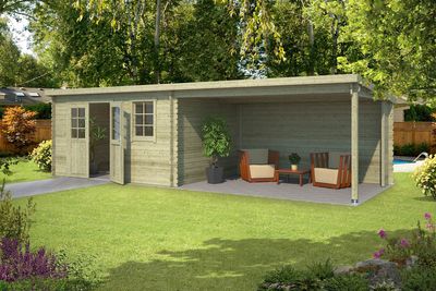 Outdoor Life Aida Blokhut 780x295 cm 28 mm vuren Groen geïmpregneerd- Lessenaarsdak- - Outdoor Life