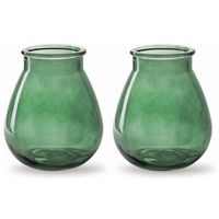 2x Stuks Bloemenvazen druppel vorm type - mistic groen/transparant glas - H17 x D14 cm