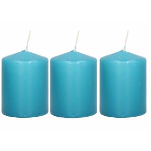 Cilinderkaars/stompkaars - 3x - turquoise - 6 x 8 cm - 29 branduren