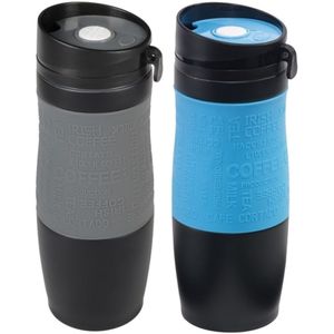 Set van 2x Thermosbekers/warmhoudbekers grijs en blauw 380 ml