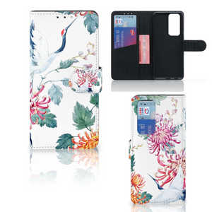 OPPO Find X3 Neo 5G Telefoonhoesje met Pasjes Bird Flowers