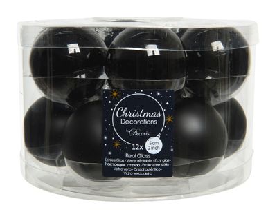 Kerstballen glas d5 cm zwart 12st kerst Decoris - Decoris