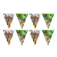 Verjaardag vlaggenlijn slinger - 2x - 10 meter - Safari/jungle thema feest - plastic - binnen/buiten